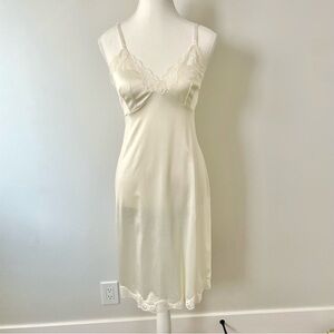 Vintage French Maid Lace Trim Babydoll Slip Dress Lingerie White Bridal Size S